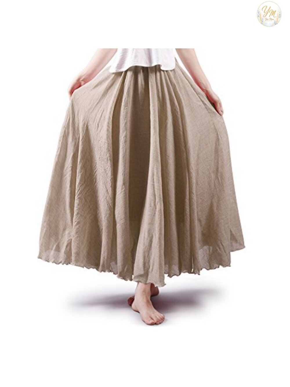 Boho Cotton Maxi Skirt Flowy A-Line Double Layer Beach Coverup
